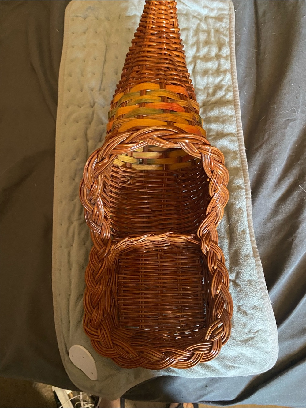 Brown woven wicker cornucopia horn of plenty basket
